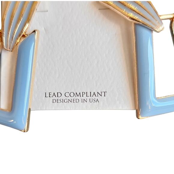 Statement Geometric Drop Earrings Gold Blue Enamel Modern 1.6" Dangle New CORE - Picture 4 of 8